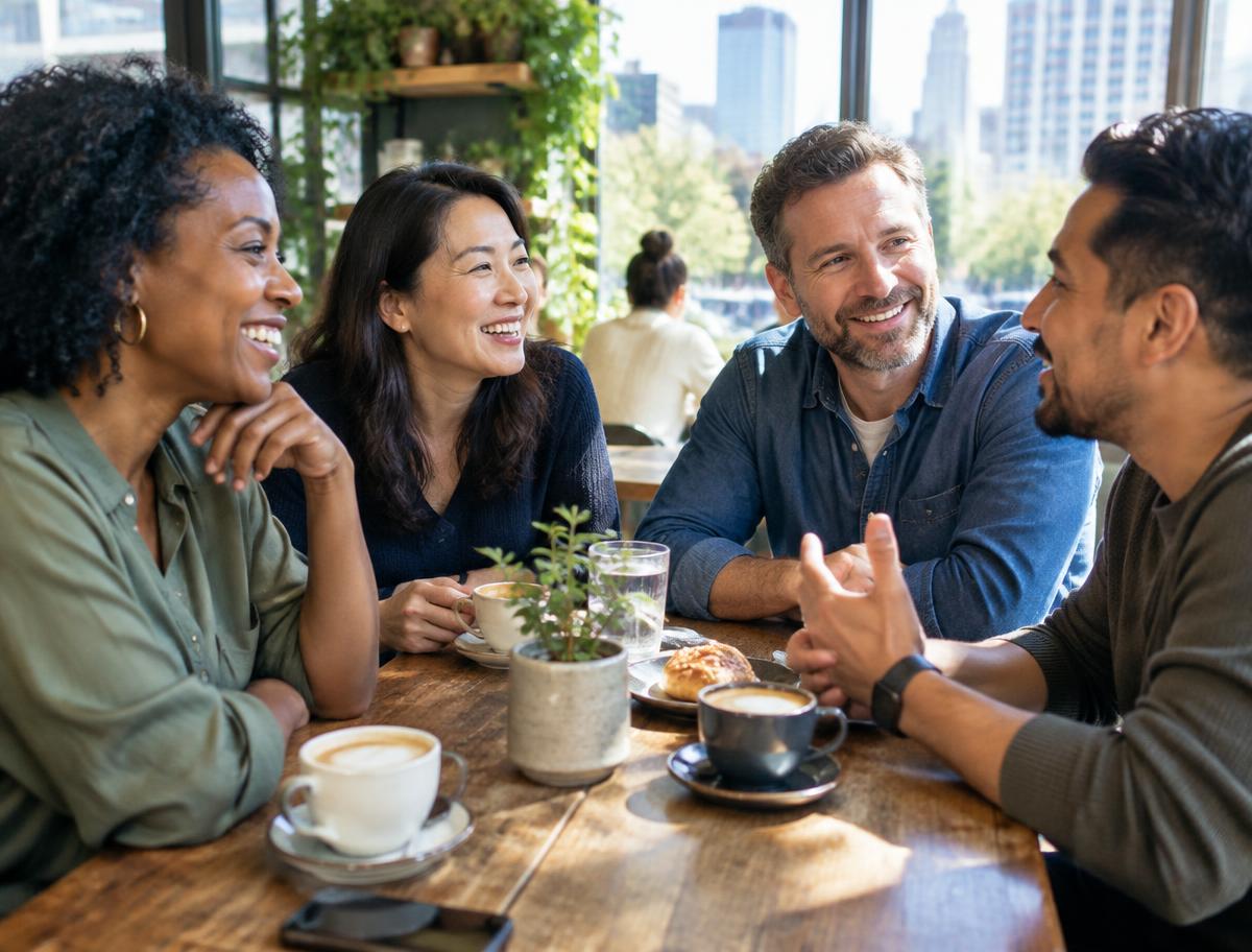 A diverse group enjoying thoughtful conversation